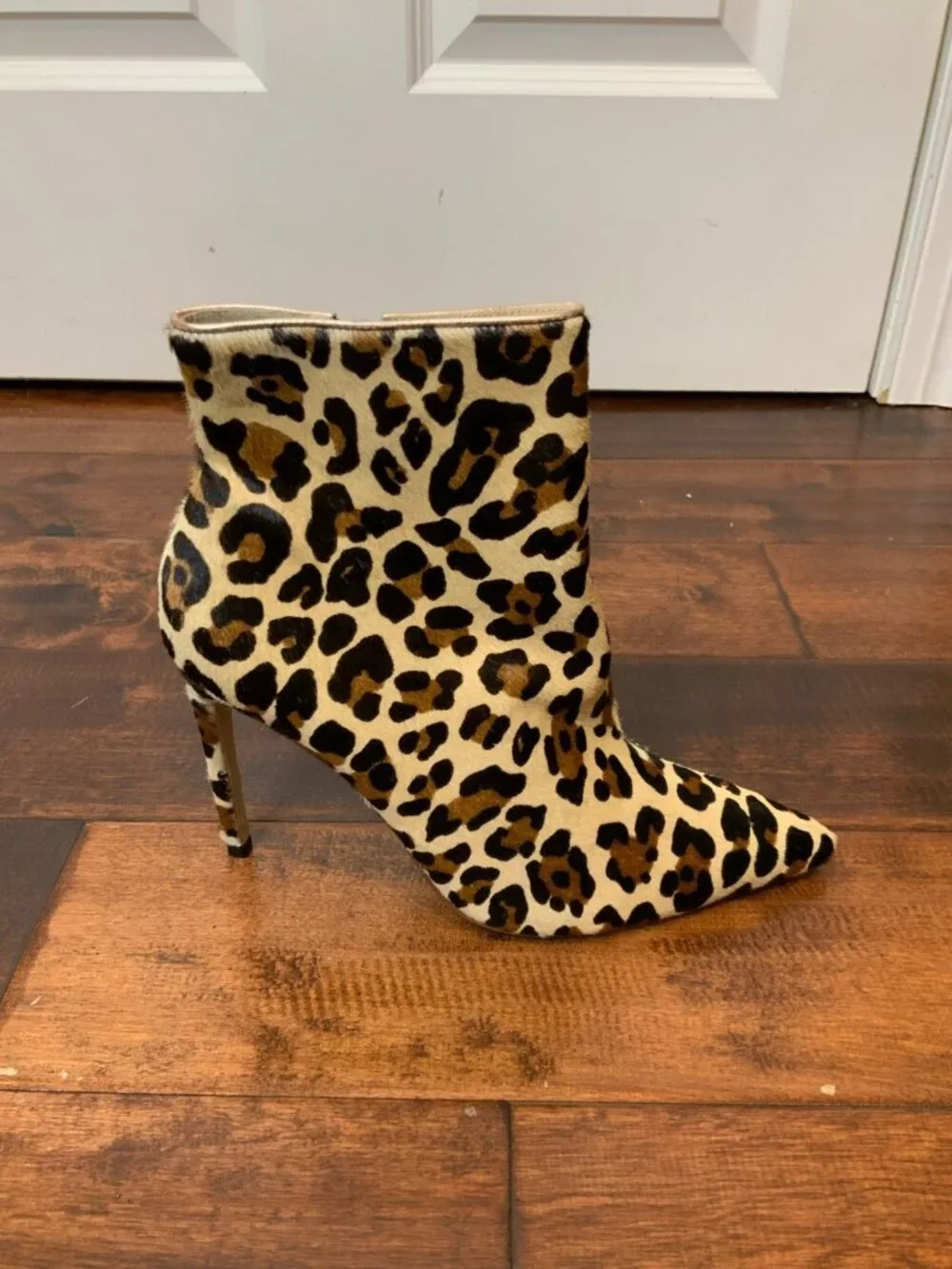 Charlotte Olympia Tan Brown Leopard Print Calf Hair Heel Ankle Booties, Size 10